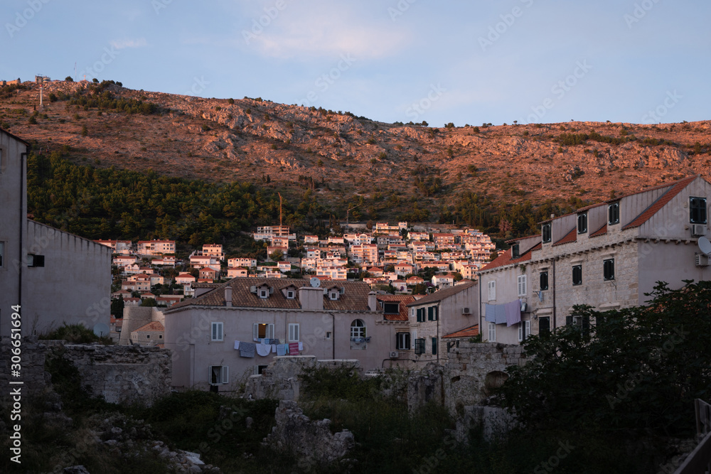 Dubrovnik Old Town at sunset on the Adriatic Coast, Croatia