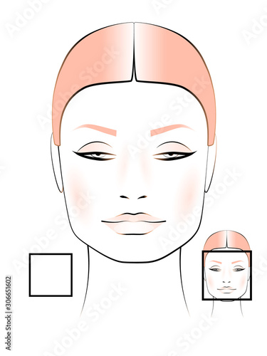 template for creating makeup with the image of a female face of a square shape	