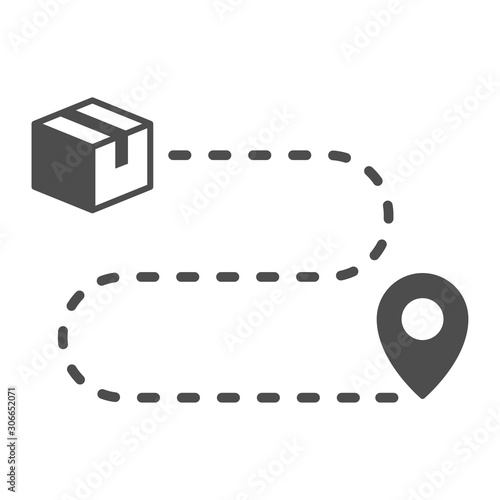 Order status vector icon isolated on white background. Parcel delivery path indicated by a dashed line to the pick-up point. Stock vector illustration for web, mobile apps and ui design