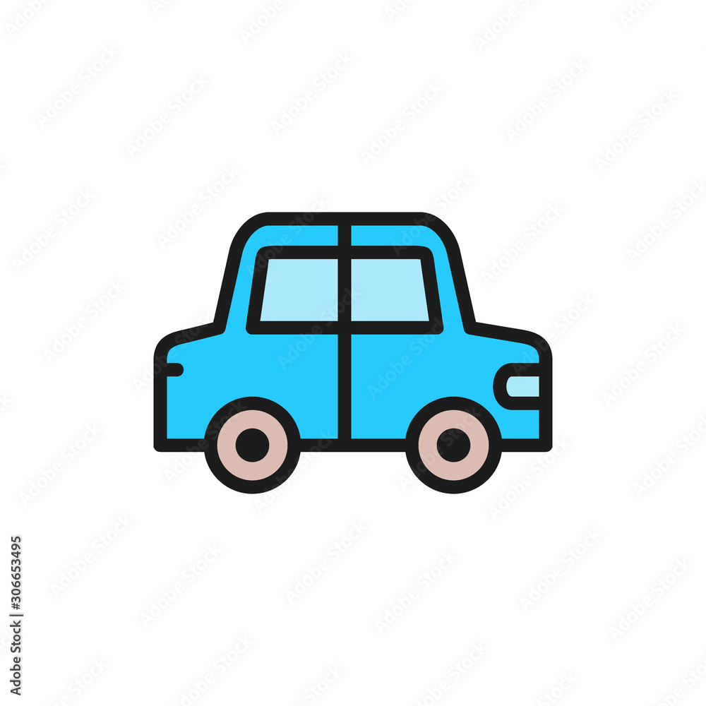 Toy car flat color icon. Isolated on white background Toy car flat color icon. Isolated on white background