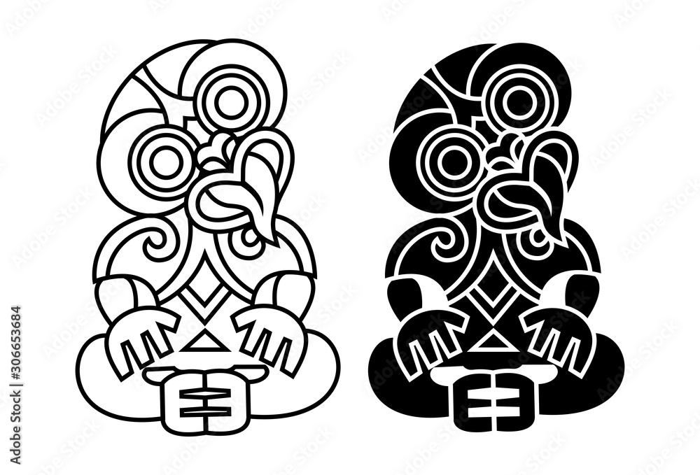 Hei-tiki icon, an ornamental pendant of the Māori of New Zealand. Vector Illustration - obrazy, fototapety, plakaty 