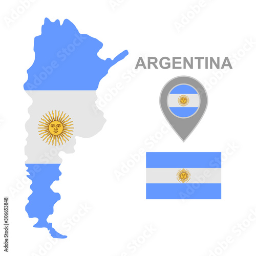 Maps of Argentina with national flags icon vector design symbol