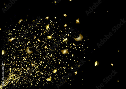 Explosion of gold confetti from the left corner