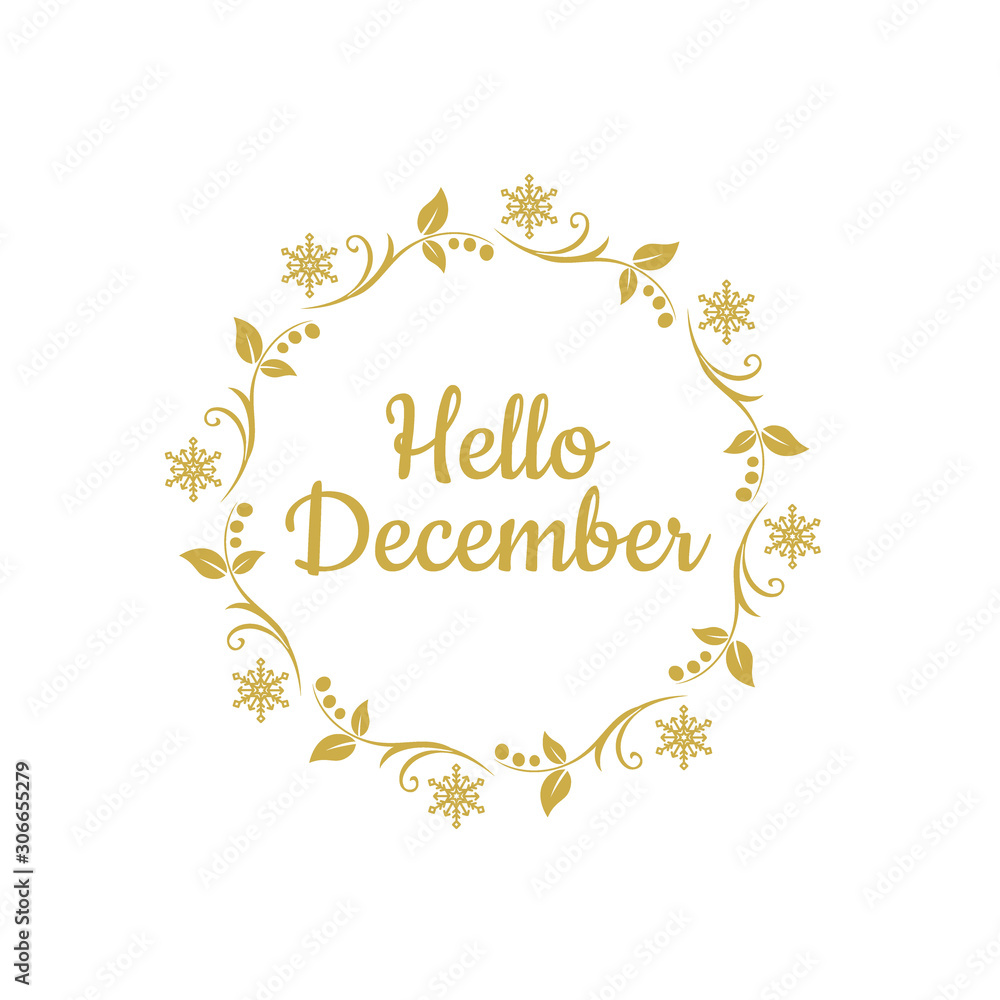 Hello december quote isolated on white background. Hand drawn winter inspirational card. Vector illustration