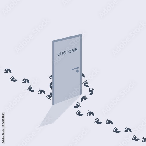 Human footprints bypass the door with the inscription customs