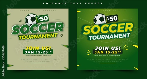 soccer tournament sports style design event, 3d text effect sport event header or title, for poster and banner. easy editable and customize, modern style and colorful