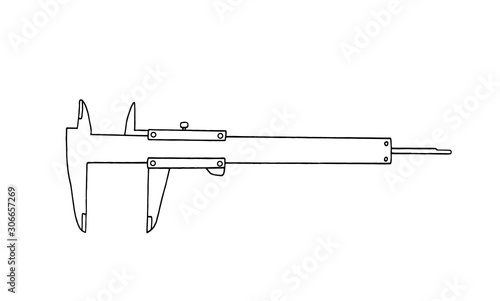 Flat icon with black calipers icon on white background. Measure vector engineering illustration. Flat outline vector icon.