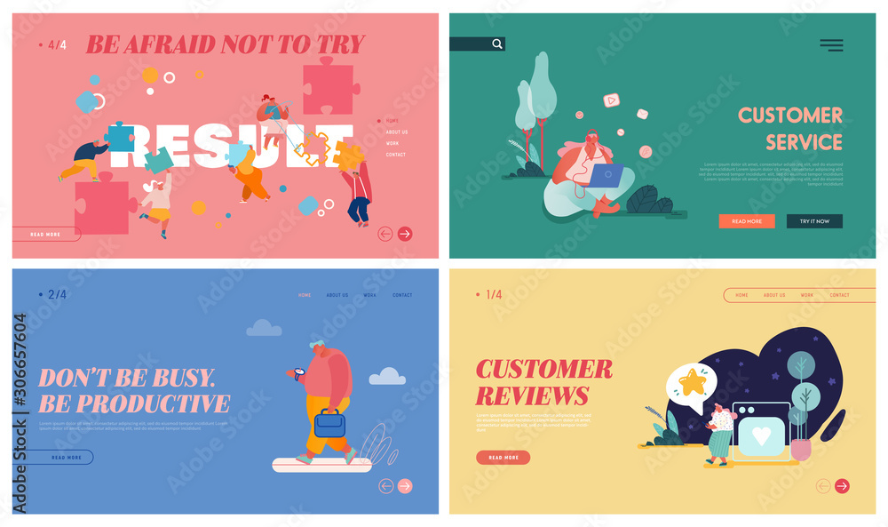 Teamwork Result, Productivity, Customer Service and Review Website Landing Page Set. Businesspeople Set Up Huge Puzzle, Operator and Client Hotline Web Page Banner. Cartoon Flat Vector Illustration Teamwork Result, Productivity, Customer Service and Review Website Landing Page Set. Businesspeople Set Up Huge Puzzle, Operator and Client Hotline Web Page Banner. Cartoon Flat Vector Illustration