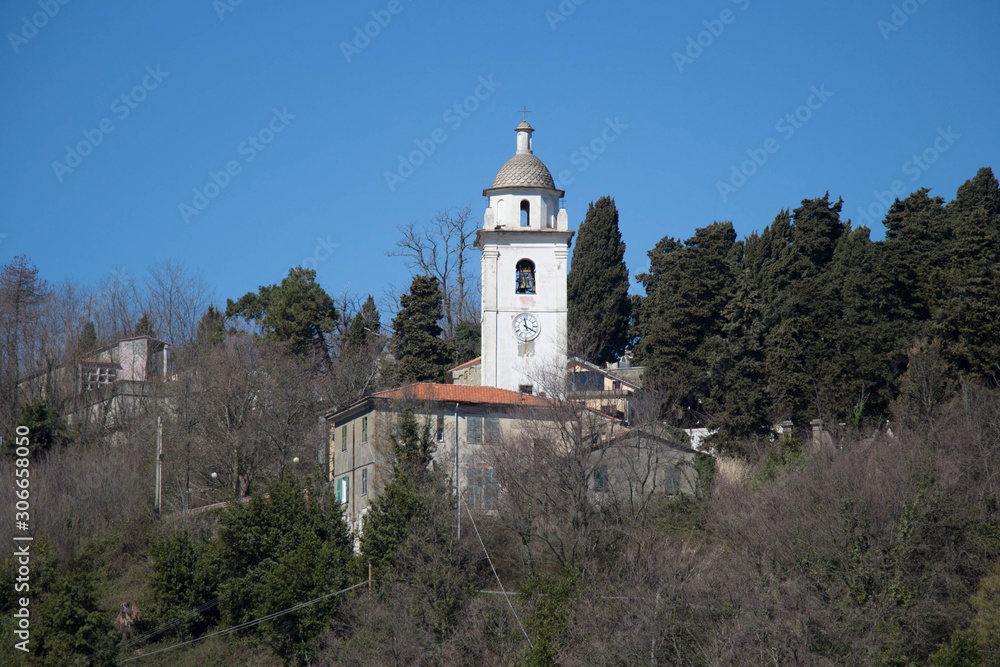 A church in the mountains in La Spezia, Liguria, Italy.