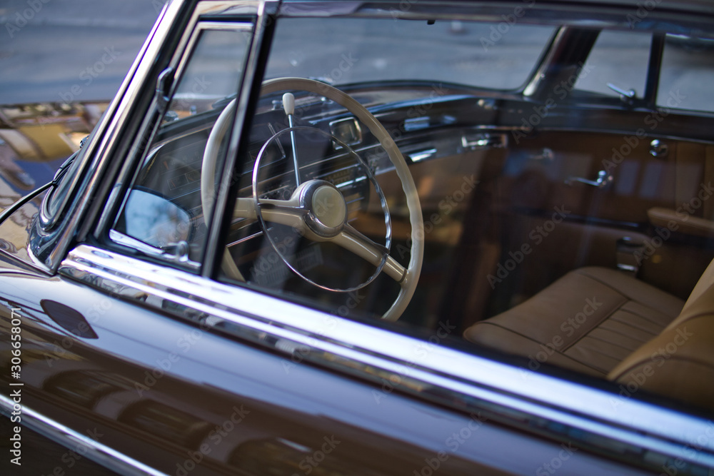 Interior view of classic vintage car.