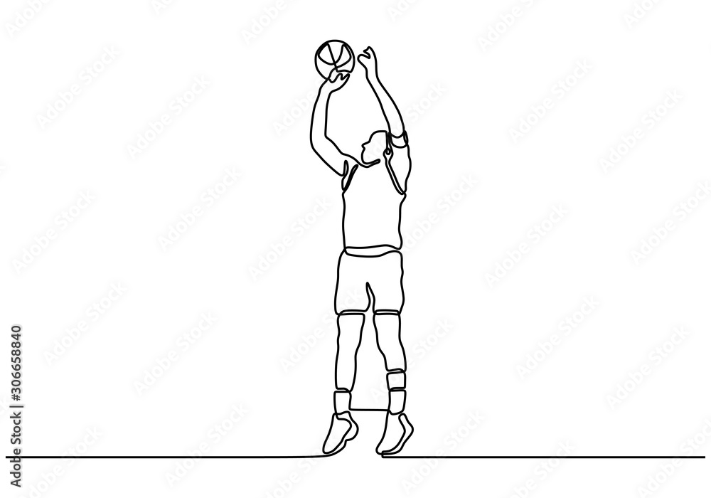 Continuous one line drawing of basketball player. Person as athlete ...