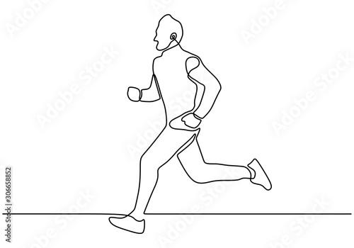 Continuous one line drawing of person running during sport marathon or sprint game. Champion player doing jogging exercise vector minimalism.