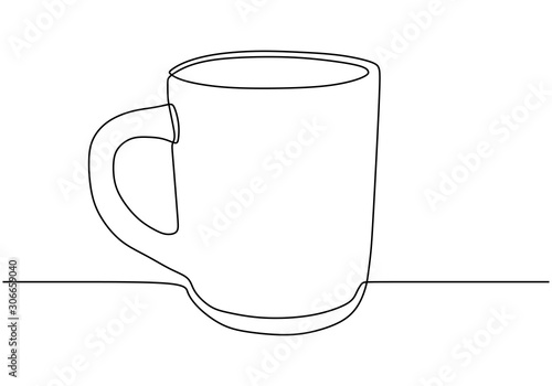 Continuous one line drawing of mug glass for drinking.