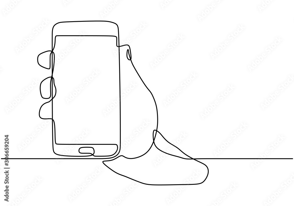 Continuous One Line Drawing Of Smartphone Vector Hand Holding Mobile Phone Stock Vector 