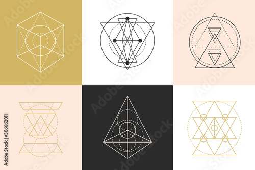 Vector sacred geometry shapes logotype designs set