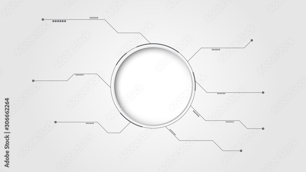 Grey white Abstract technology background with various technology elements Hi-tech communication concept innovation background Circle empty space for your text Grey white Abstract technology background with various technology elements Hi-tech communication concept innovation background Circle empty space for your text