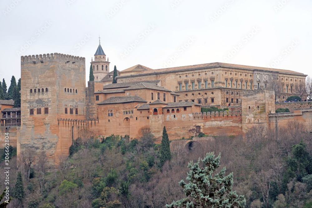 View of the castle, built 1509 - 1512, (Castillo de La Calahorra) and town, La calahorra, Granada Province, Andalucia, Spain