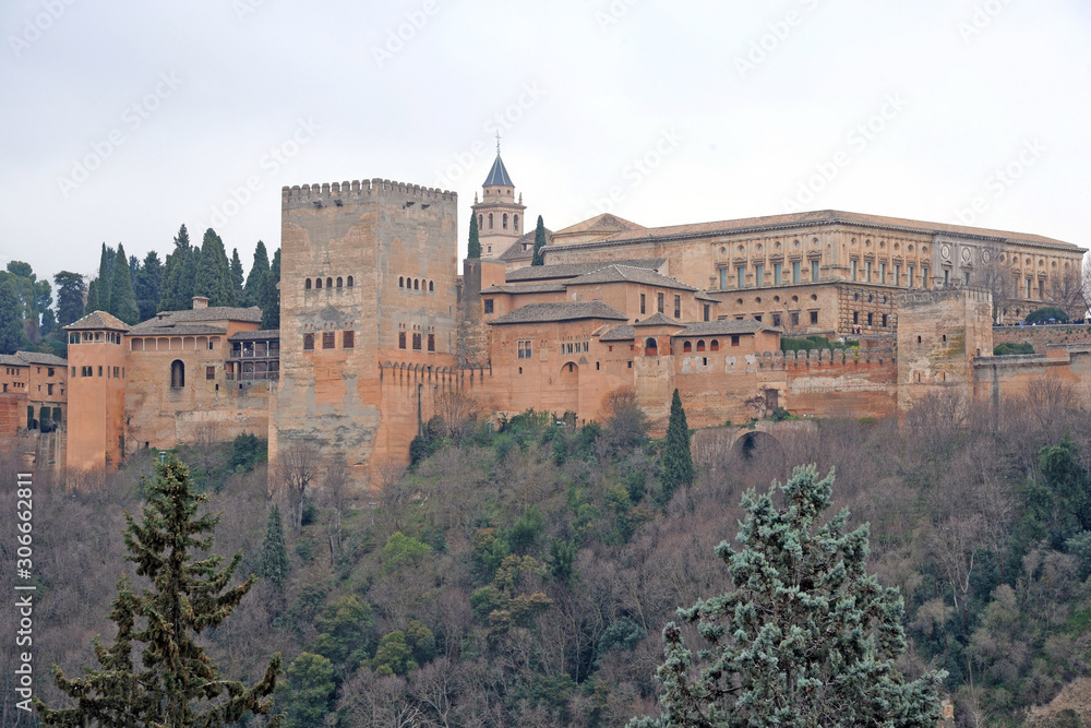 ock photo ID: 1341266222 Alhambra panoramic scenic view with blue cloudy sky in Granada. Andalucia, Spain