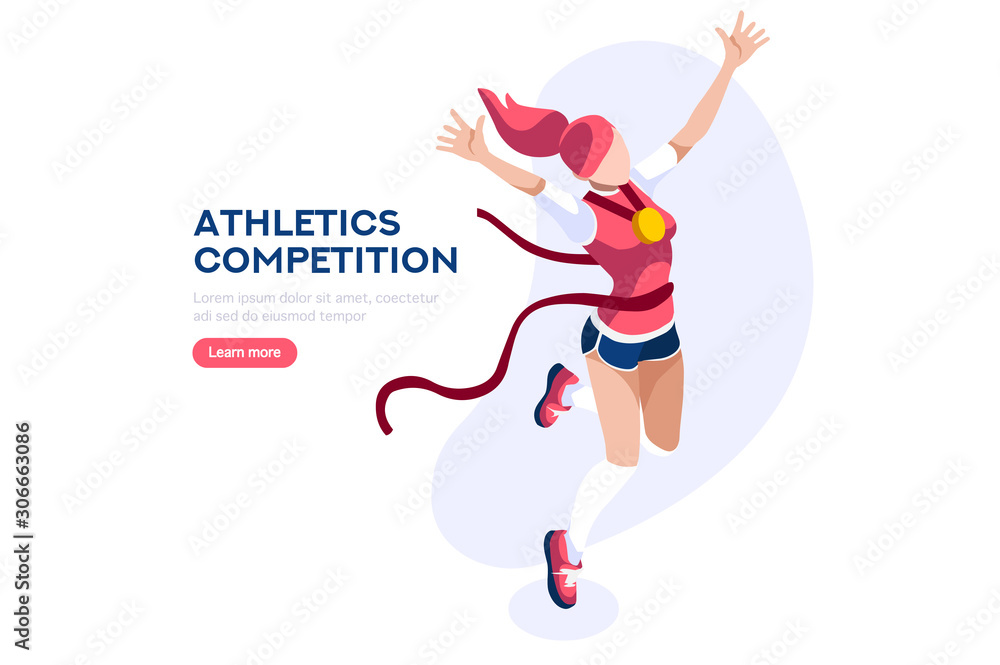 Web Page, Place with Hands of Athletes. Tournament with Athletics Characters for Victory. Cartoons on  Website Page on a First Strong Competition for a Gold Medal. Flat Vector Illustration