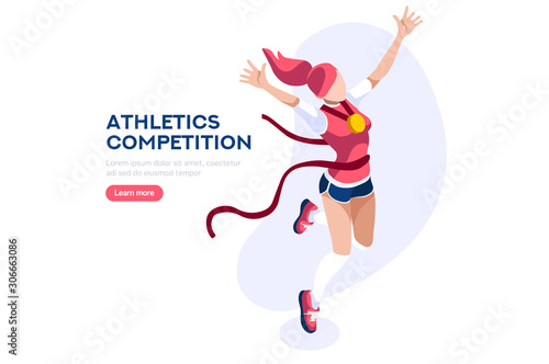 Web Page, Place with Hands of Athletes. Tournament with Athletics Characters for Victory. Cartoons on  Website Page on a First Strong Competition for a Gold Medal. Flat Vector Illustration