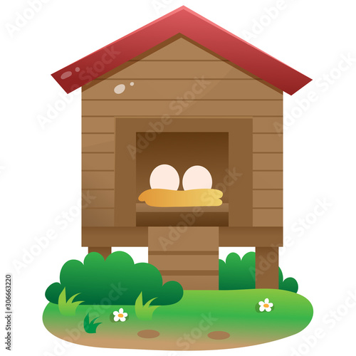 Color image of chicken roost or coop on white background. Farm animals. Vector illustration for kids.