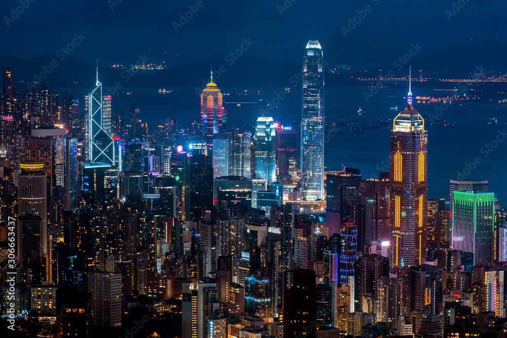Hong Kong skyscraper at night time