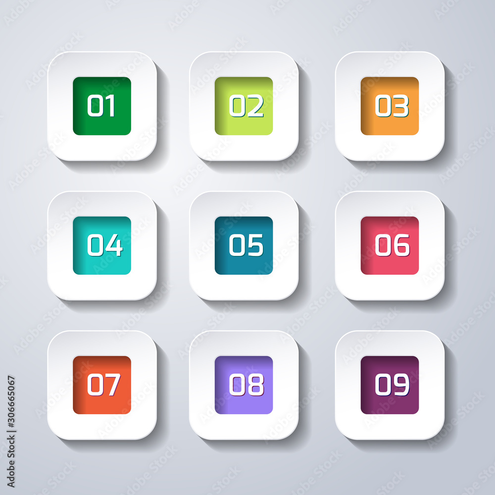 Red paper square stickers with numbers . Vector illustration for design Red paper square stickers with numbers . Vector illustration for design