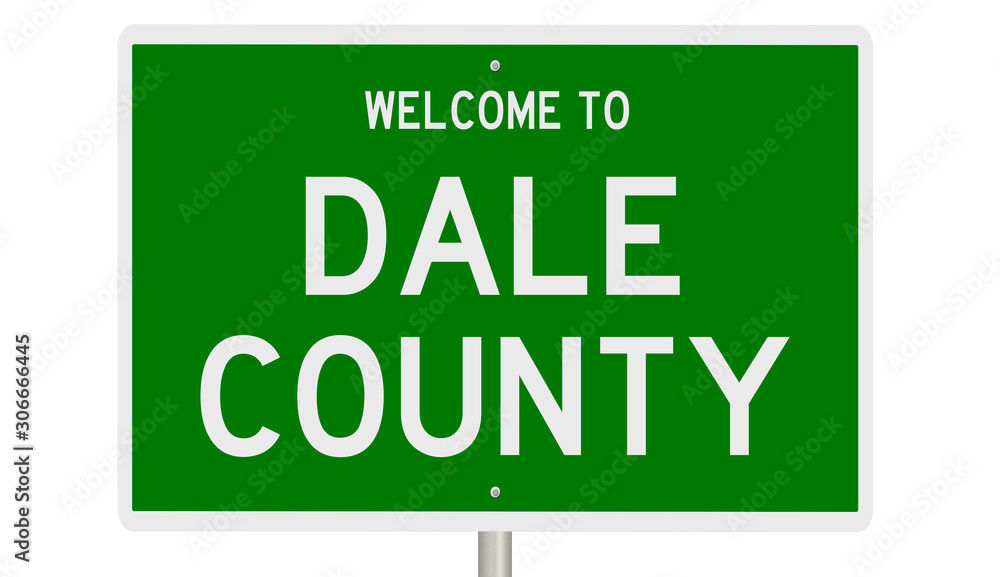Rendering of a green 3d highway sign for Dale County Rendering of a green 3d highway sign for Dale County
