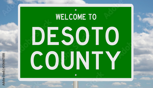 Rendering of a green 3d highway sign for Desoto County photo