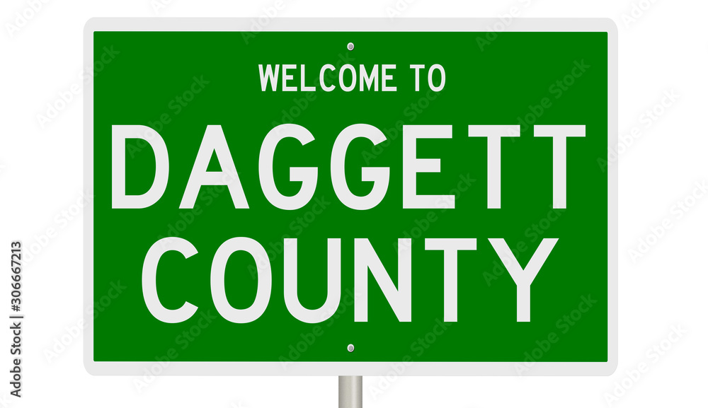 Rendering of a green 3d highway sign for Daggett County Rendering of a green 3d highway sign for Daggett County