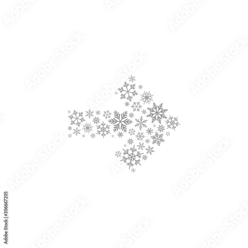 silver grey right arrow made of snowflakes. Vector icon isolated on white background.