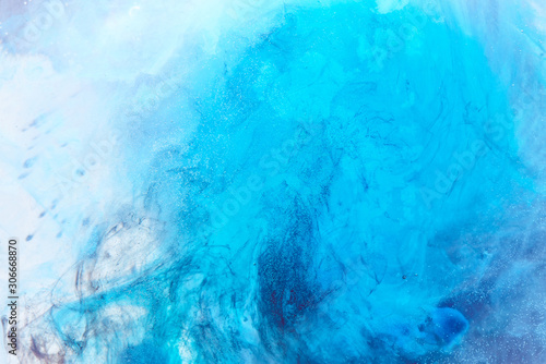 Abstract liquid blue ocean background with bubbles. Fresh underwater paints backdrop