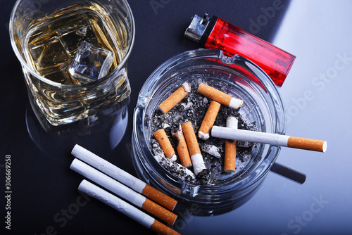 Obraz na plátně Ashtray and cigarettes. Tobacco smoking.