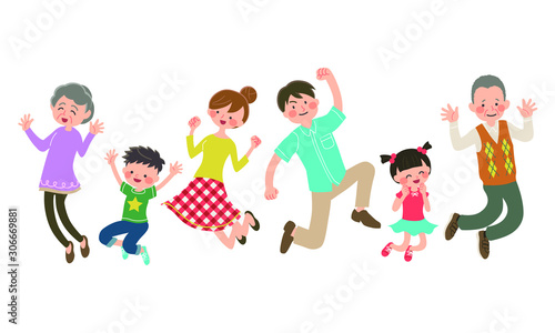 ファミリー　飛び跳ねる