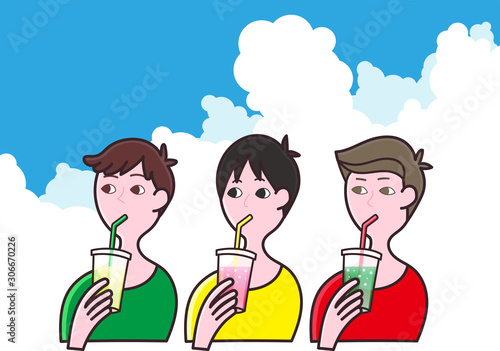 ドリンクを飲む男性セット