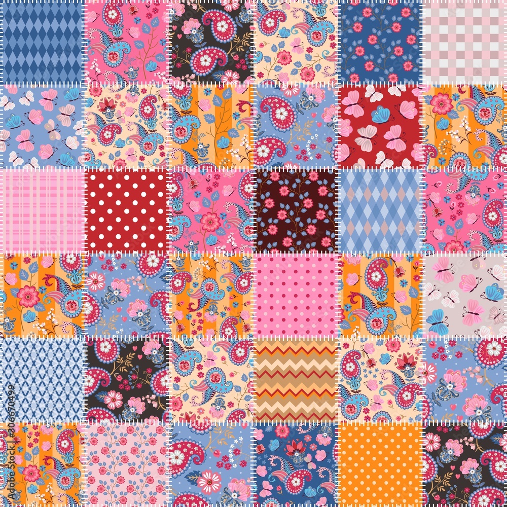 Cute seamless patchwork pattern. Beautiful print for fabric and home textile. Design for quilting blanket.