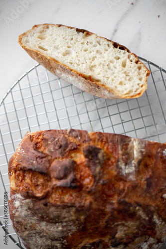 Sliced loaf of home made artisanal bread