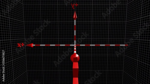 Time lapse of the reference system of the three-dimensional space of the Cartesian axes, on a black background