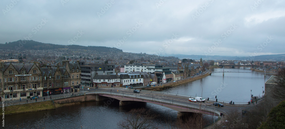 A view from Inverness castle, over the city on a winter morning, Scotland