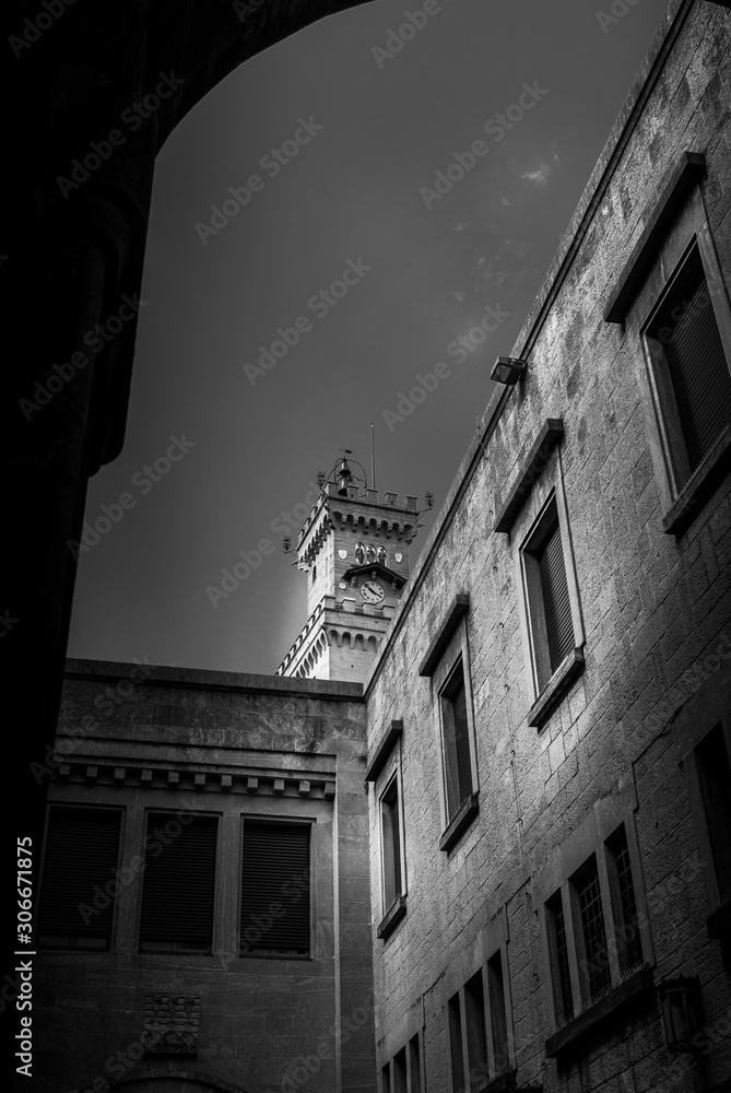 Republic of San Marino, buildings in black and white