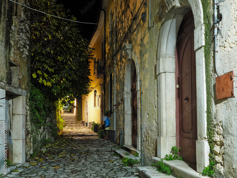 Pietravairano, Italy, 11/30/2019. A small road among the old houses of a medieval village in the province of Caserta, Italy.