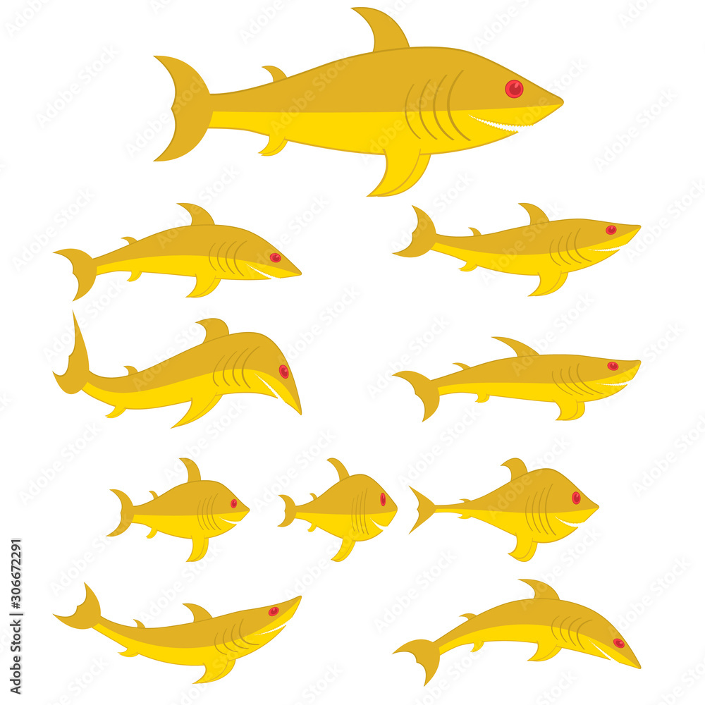 Naklejka premium Goldfishes set of different shapes and types. Cartoon characters. Vector illustrations.