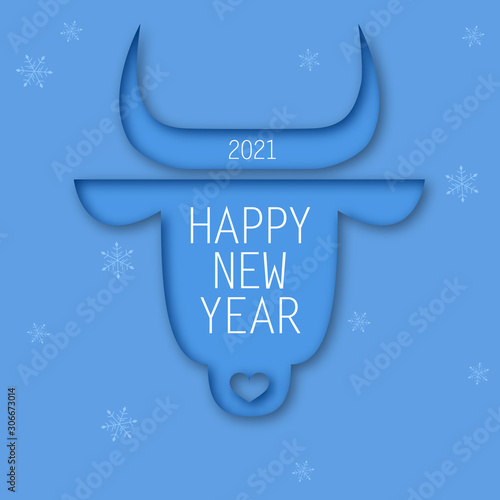 Chinese new year. 2021 New year. Metal ox horoscope sign. 2021 design. New year symbol. 2021 logo design. Chinese horoscope metal ox with 2021. Flat minimalistic vector illustration. Ox horoscope sign