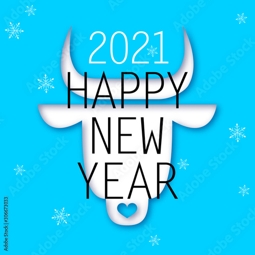Chinese new year. 2021 New year. Metal ox horoscope sign. 2021 design. New year symbol. 2021 logo design. Chinese horoscope metal ox with 2021. Flat minimalistic vector illustration. Ox horoscope sign