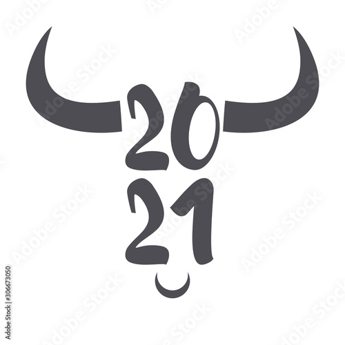 Chinese new year. 2021 New year. Metal ox horoscope sign. 2021 design. New year symbol. 2021 logo design. Chinese horoscope metal ox with 2021. Flat minimalistic vector illustration. Ox horoscope sign