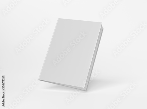 Blank A4 book hardcover mockup floating on white background 3D rendering