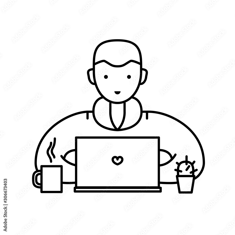 Freelance line icon, sign, vector illustration. Freelancer working at home with laptop. Concept of remote working or working at home. Outsourced employee, developer or web designer