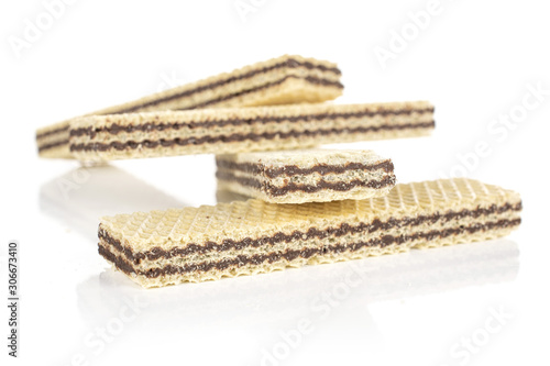 Foto Group of four whole sweet chocolate biscuit wafer isolated on white background