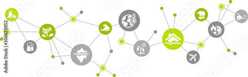 Climate change / global warming icon concept - drought, sea level rise, heat, storms - vector illustration