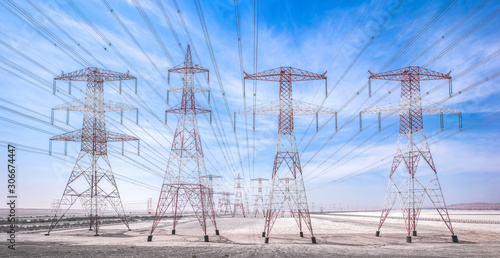 Electric industry. Desert Power Line Towers photo